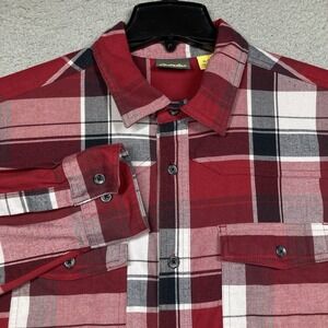 Cabelas Button Shirt Men's XL Red Plaid Long‎ Sleeve Woven Stretch Casual